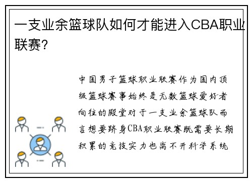 一支业余篮球队如何才能进入CBA职业联赛？