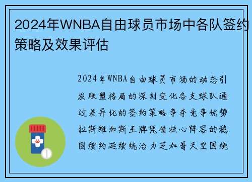 2024年WNBA自由球员市场中各队签约策略及效果评估